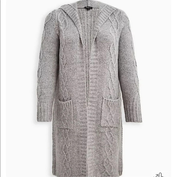TORRID CABLE HOODED GREY CARDIGAN DUSTER - Picture 2 of 8